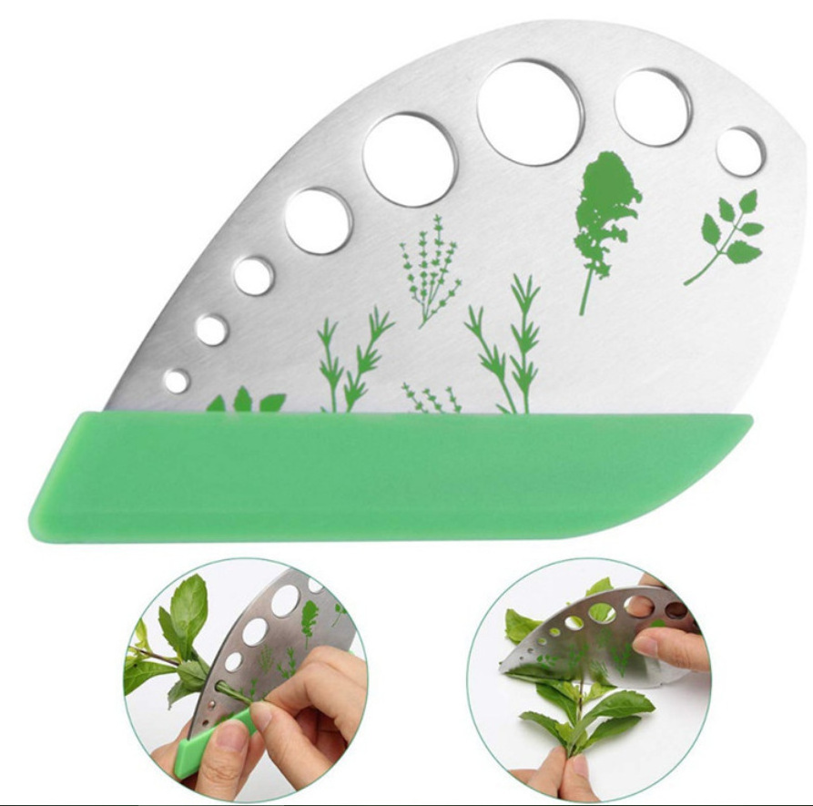 9 holes Stainless Steel Kitchen Herb Leaf Stripping Tool Loose Leaf Kale Razor Herb Cutter Pealer Cutter for Chard Herb Stripper