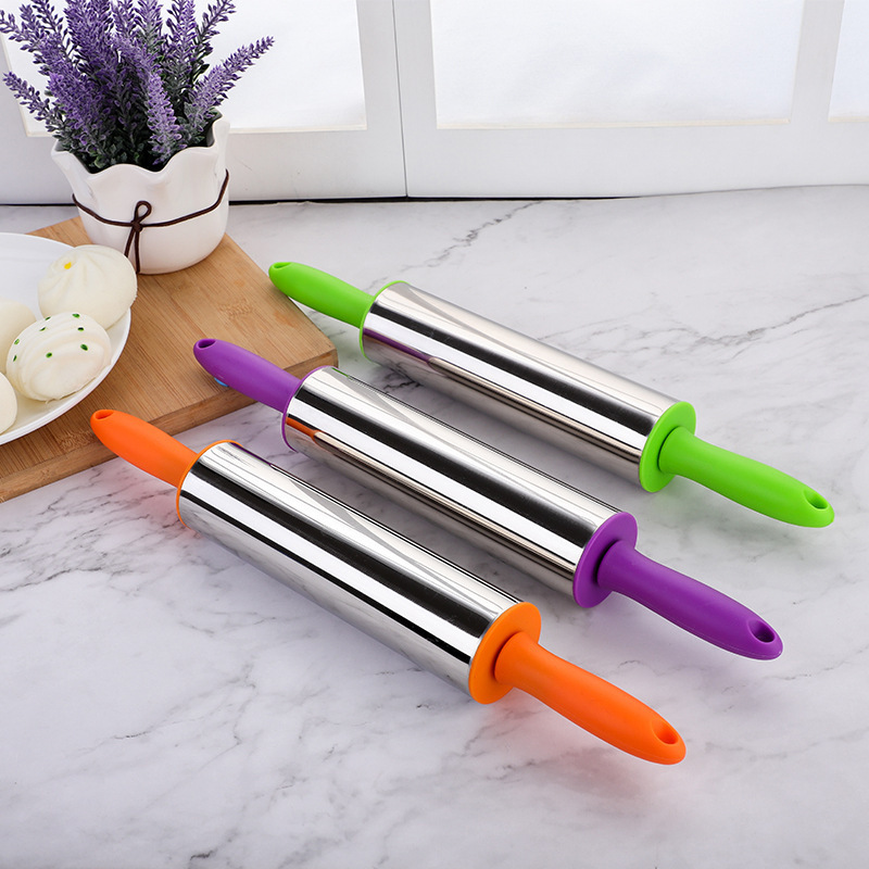 Non-Stick Cake Decorating  Rolling Pins Plastic Handle  Stainless Steel Roller Rolling Pin