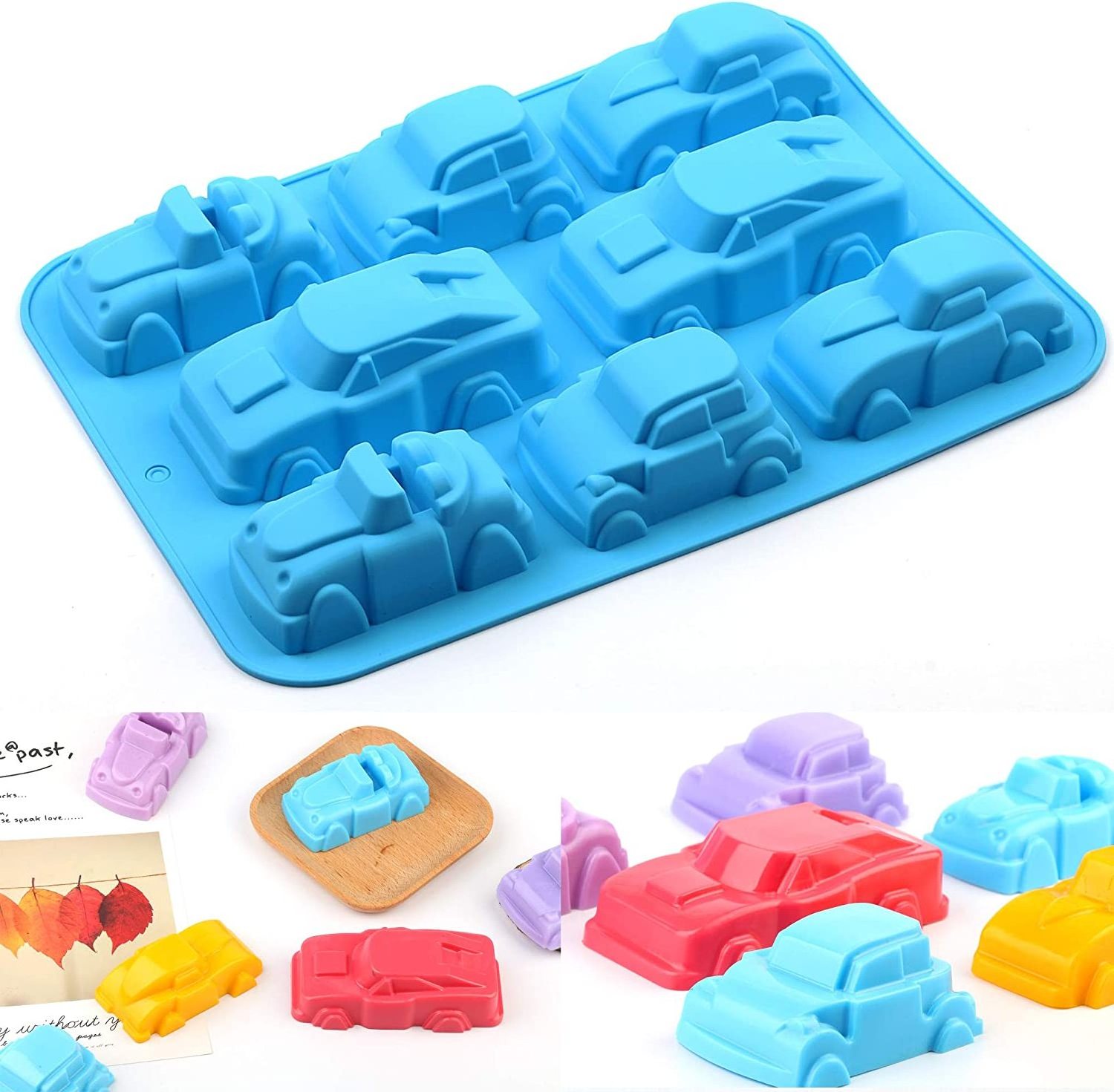 Silicone Baking Mold 1 Pack 8 Cavity Non-stick 3D Car Shape  Pure Silicone Soap Mold For Make Cake Soap Jelly Pudding Mold