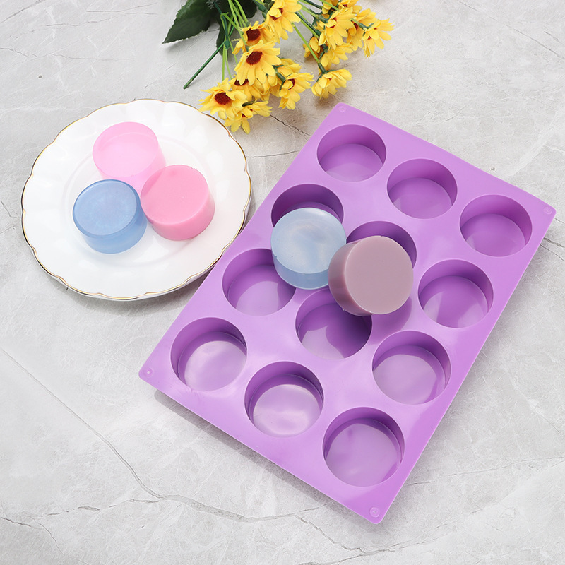 12 Cavity Cylinder Silicone Handmade Shower Steamer Molds for Bath Bombs Tablets Lotion Bars Beeswax Candle Round Soap Molds