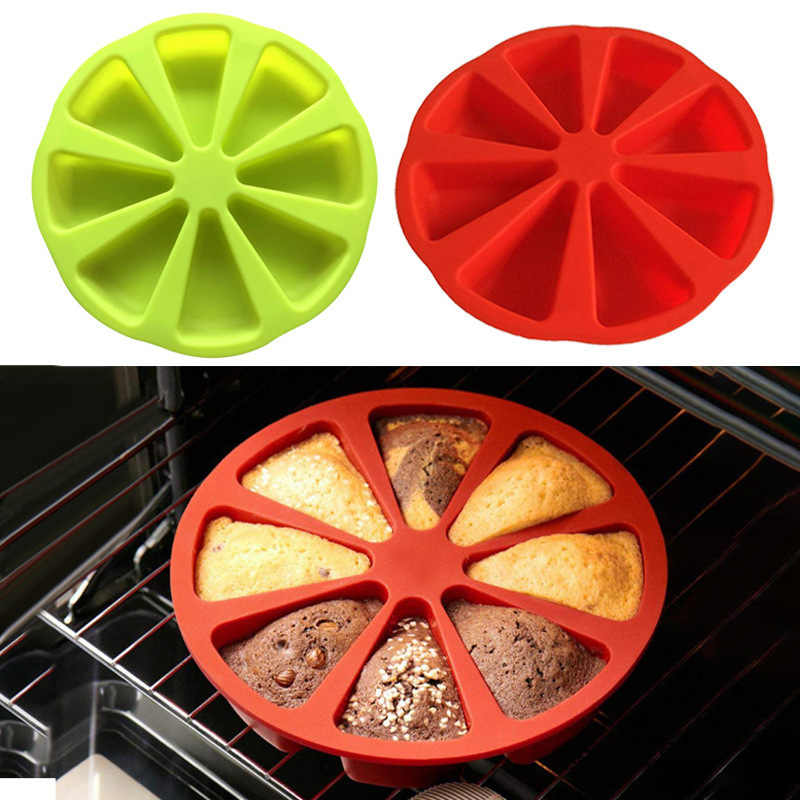 BPA Free  Non Stick  Triangle Baking Molds 8 Cavity  Silicone Portion Cake Mold Soap Mould Pizza Slices Pan/Scone Pan