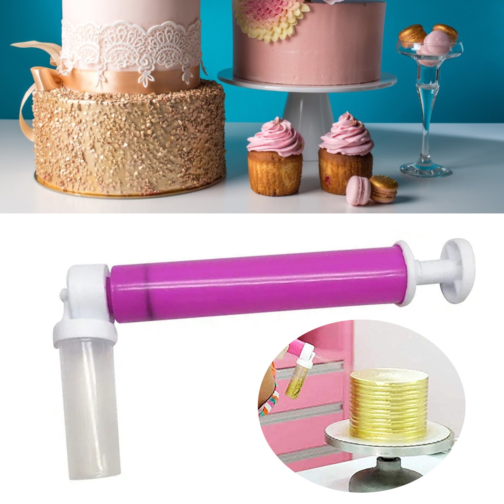 Manual Airbrush for Cake Glitter Decorating Tools DIY Baking Tools with 4pcs Cake Spray Tube Plastic Cake Spray Gun