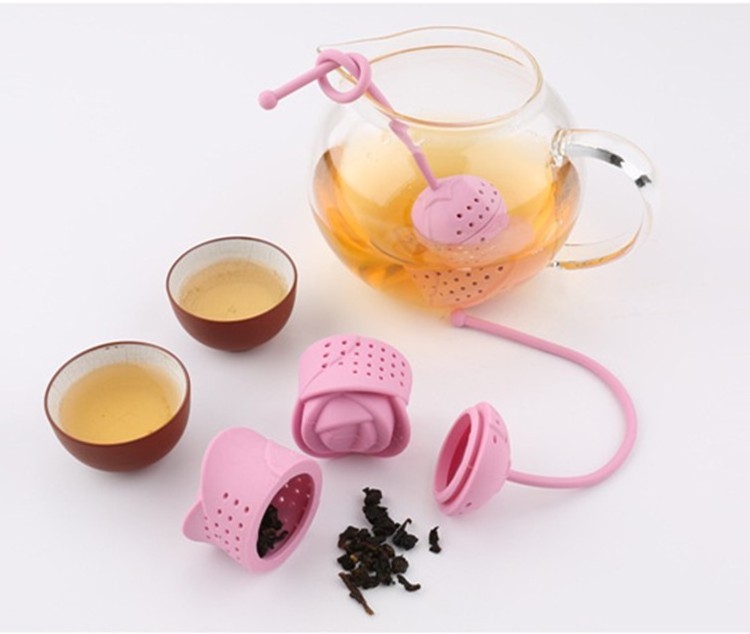 BPA Free Food Grade  Silicone Tea Bag Filter Rose Shape Silicone Flower Tea Infuser