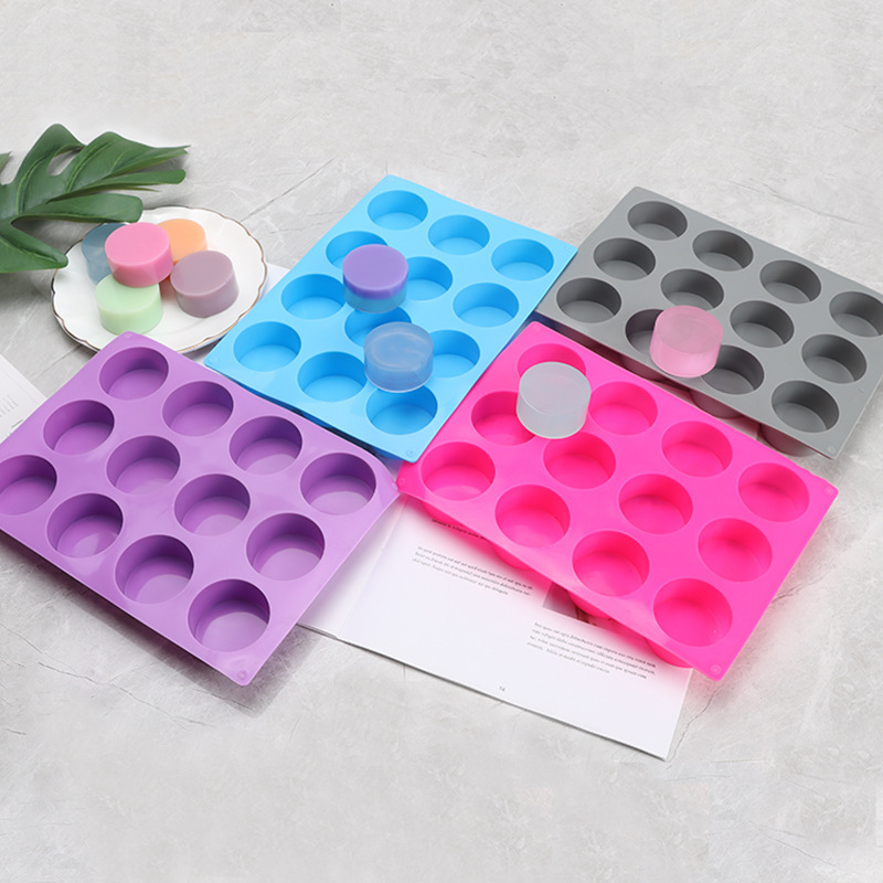 12 Cavity Cylinder Silicone Handmade Shower Steamer Molds for Bath Bombs Tablets Lotion Bars Beeswax Candle Round Soap Molds