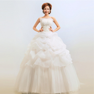 Frilled Pleats Strapless Off Shoulder Ruched Backless Sequin Bridal Floor Length Dressing Ball Gowns Plus Size Wedding Dress