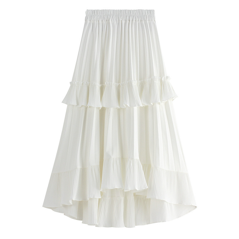 Woman A Line Spring Autumn New Design High Low Hem Pleated Ruffle Asymmetrical Midi Tiered Skirt