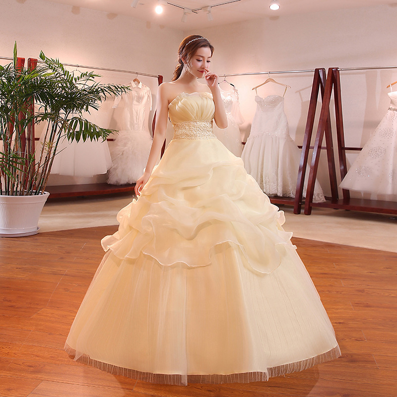 Frilled Pleats Strapless Off Shoulder Ruched Backless Sequin Bridal Floor Length Dressing Ball Gowns Plus Size Wedding Dress