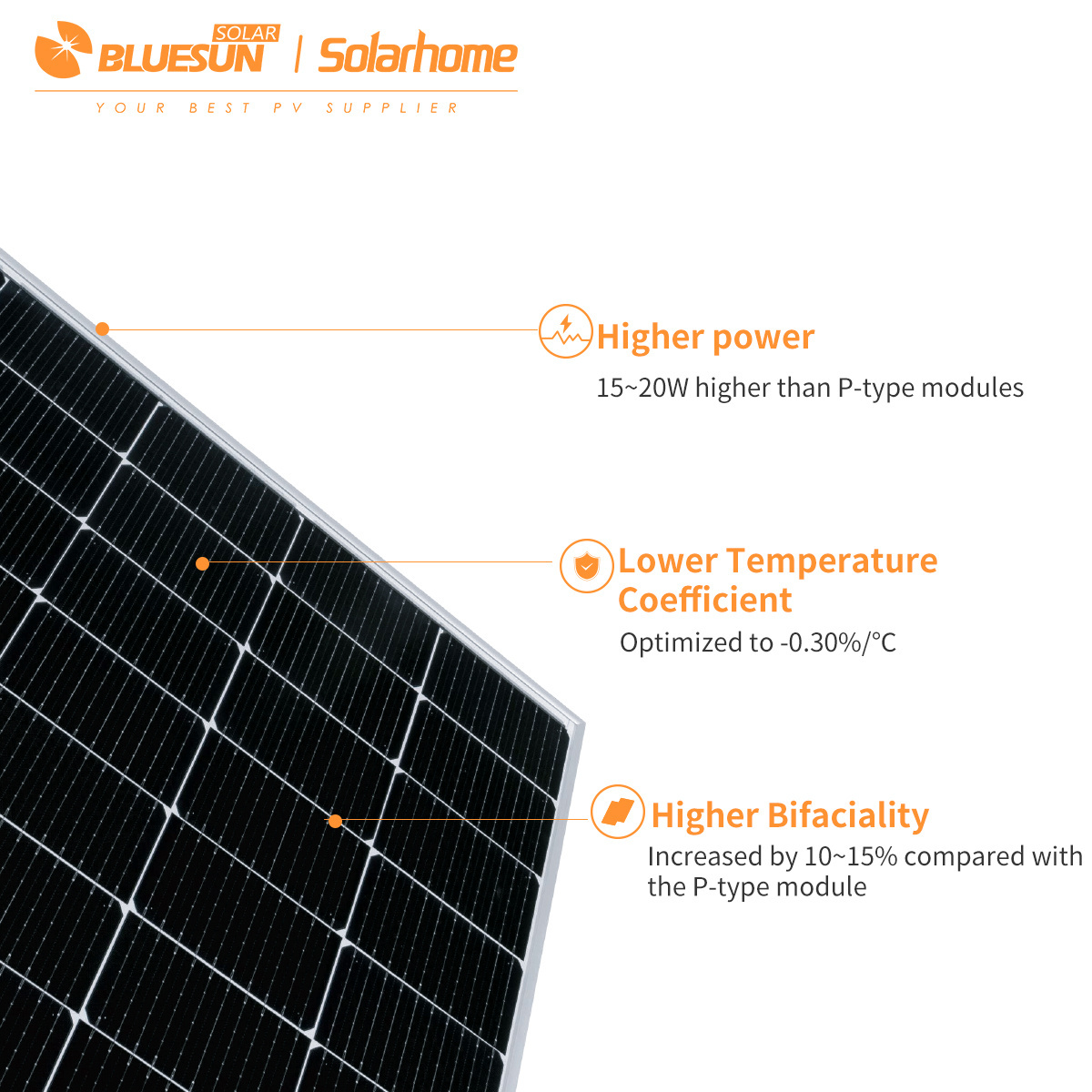 Bluesun High Power Solar Power Panel TOPCON Bifacial 600 watt Solar Panel