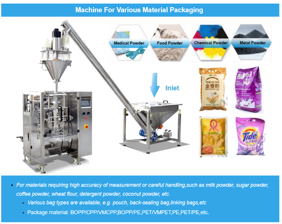 Automatic 100g 500g 1kg 2kg 5kg Coffee Milk Chilli Cocoa Flour Detergent Washing Powder Filling Packing Machine