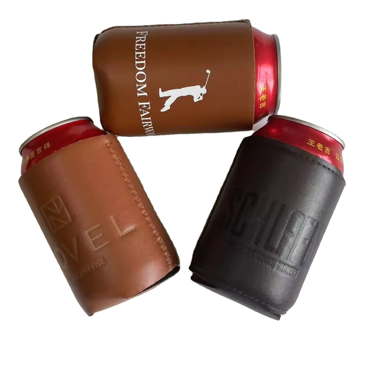 HOT SALE PU Neoprene Sublimation Can Coozies blank Slim Beer Can Sleeve  Black stubby can cooler pu leather coozies