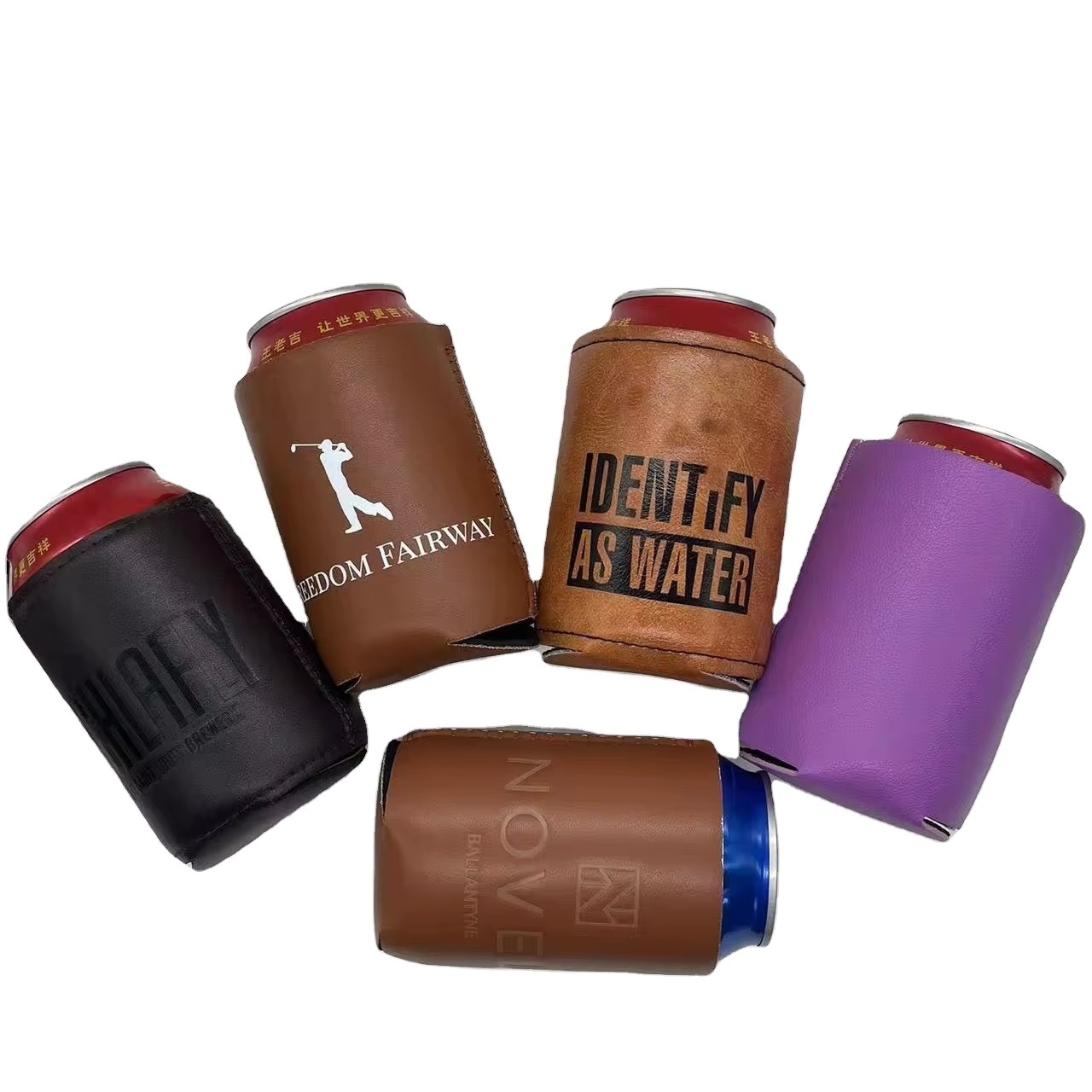 HOT SALE PU Neoprene Sublimation Can Coozies blank Slim Beer Can Sleeve  Black stubby can cooler pu leather coozies