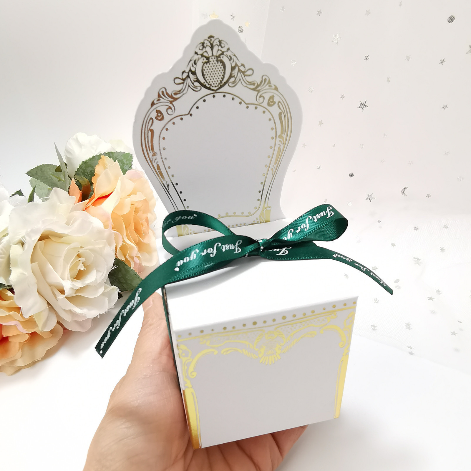 high quality pearl gold mini chair candy box with ribbon Wedding Party Favors Chocolate gifts candy Box