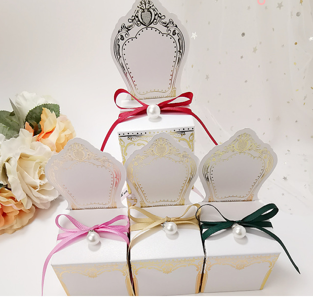 high quality pearl gold mini chair candy box with ribbon Wedding Party Favors Chocolate gifts candy Box