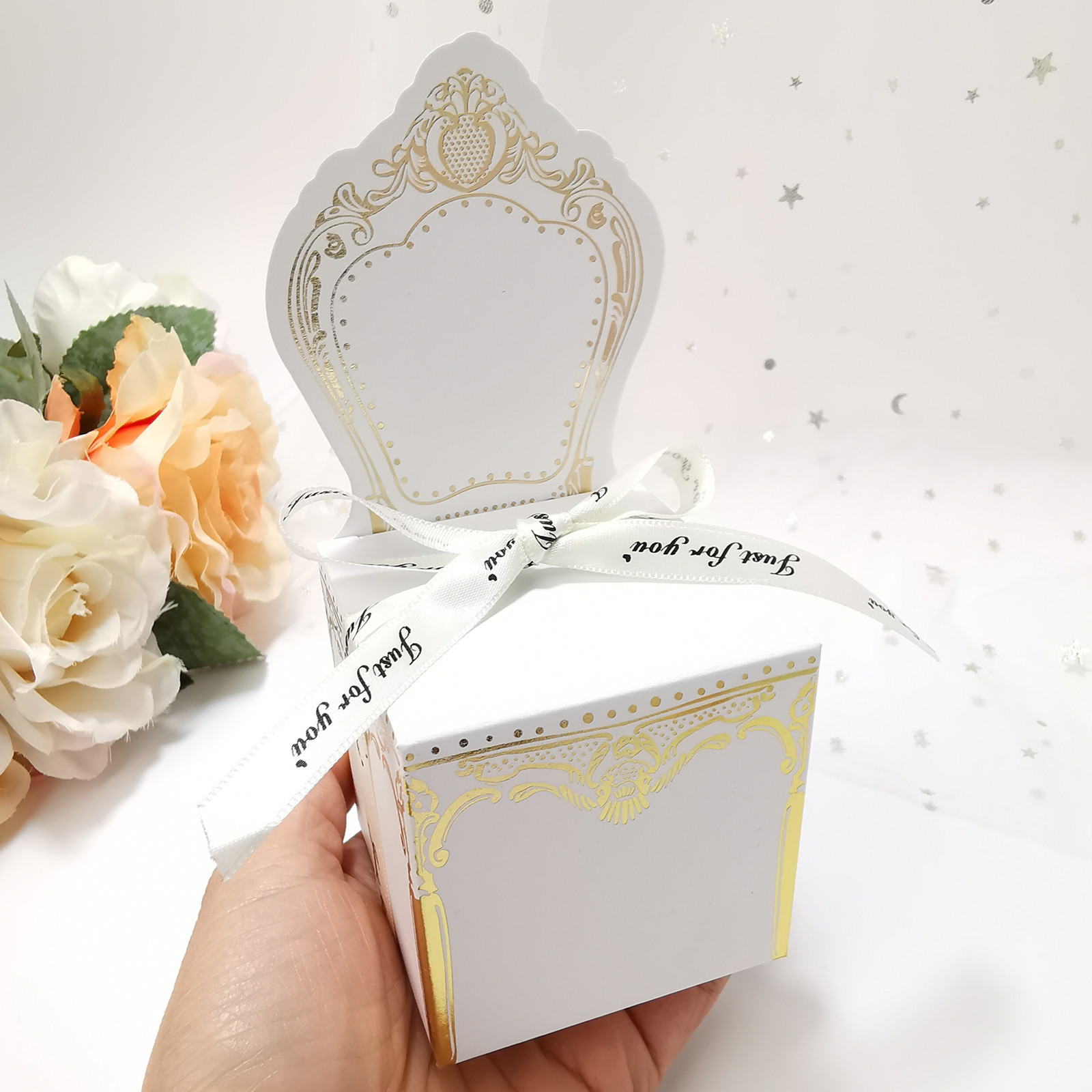 high quality pearl gold mini chair candy box with ribbon Wedding Party Favors Chocolate gifts candy Box