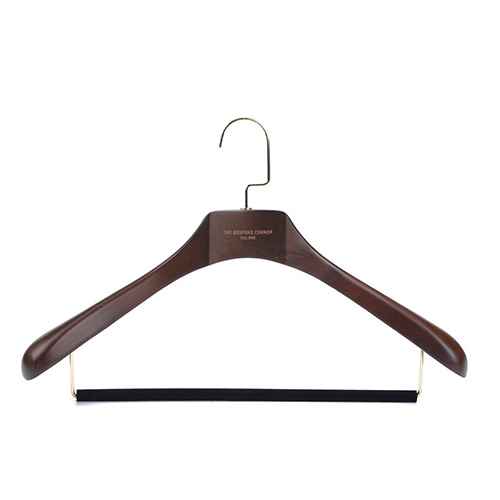 Fashion boutique branded antique wooden suit coat jacket clothes hanger with round pant bar