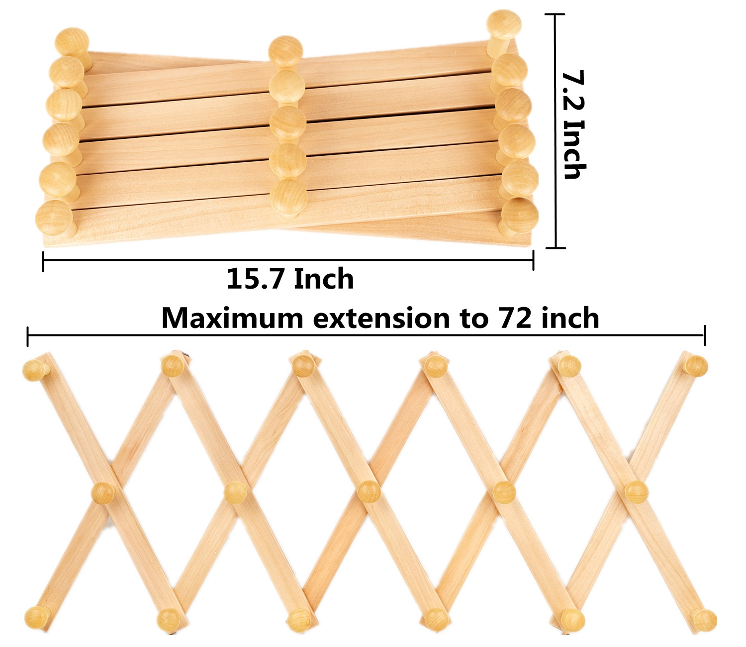 Manufactory 17 Pegs X Shape Accordion Wall Coat Hanger Solid Wooden Wall Hat Rack