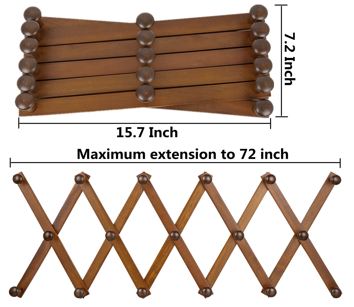 Factory Price Wooden Expandable Coat Rack Hanger 17 Pegs for Hanging Hats Clothes