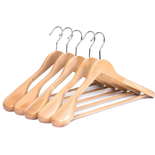 Wholesale Solid Wooden Shirt Dress Clothes Jacket Coat Skirt Suit Hangers with Non Slip Pants Bar