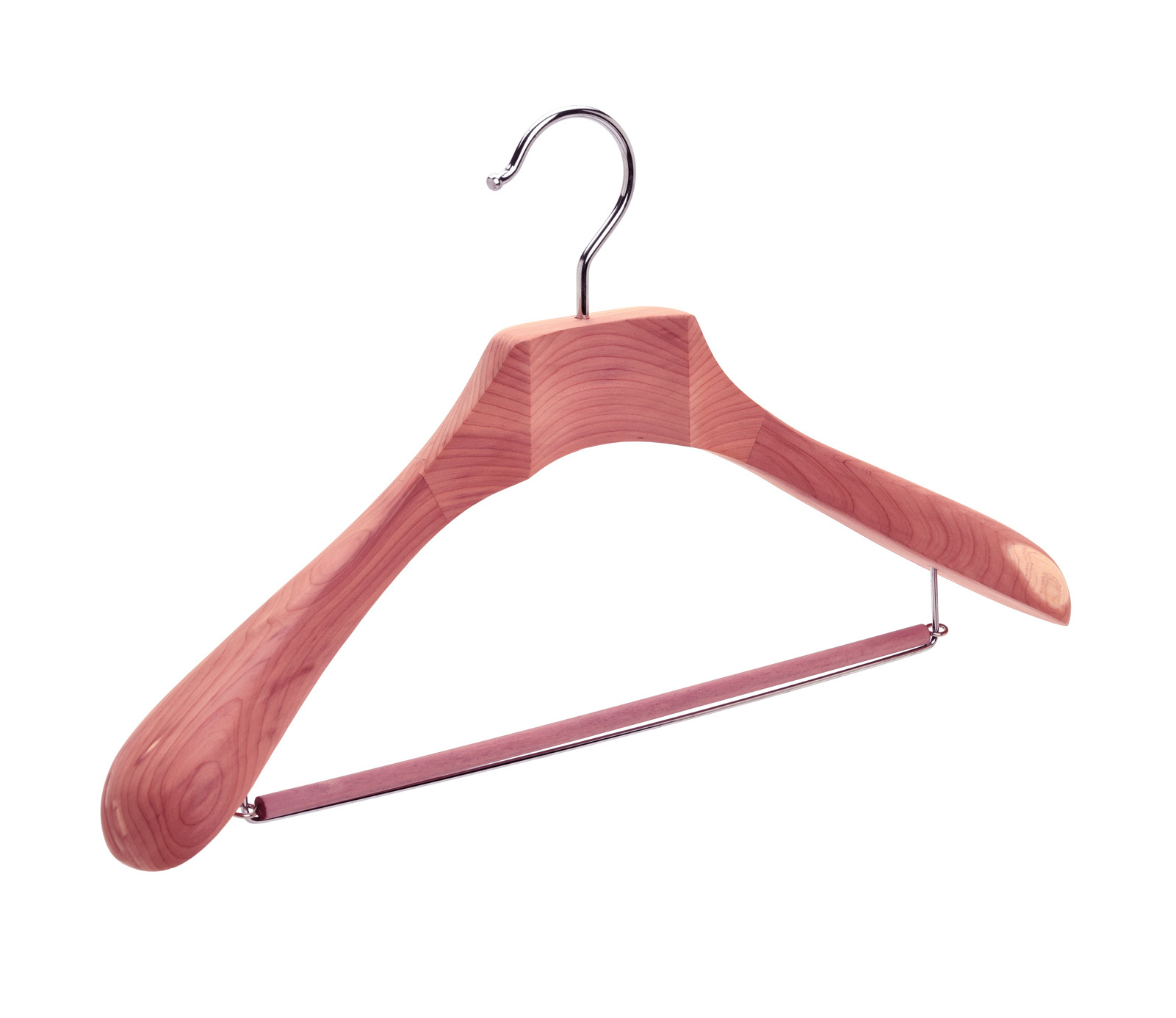 Luxury Red Cedar Wood Wide Shoulder Suit Coat Hangers with Non Slip Velvet Bar