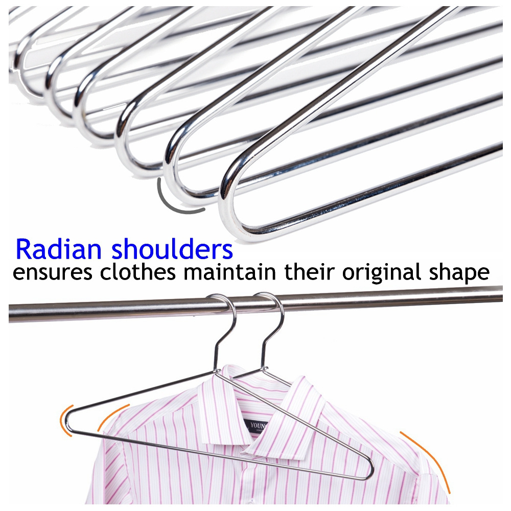 Heavy Duty Silver Metal Clothes Wire Hangers with Polished Chrome