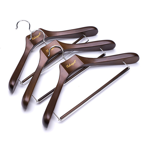 Fashion boutique branded antique wooden suit coat jacket clothes hanger with round pant bar