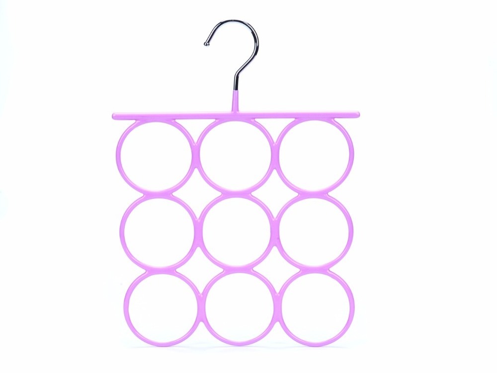 9 Holes Pink PVC Coated Scarf Towel Hanger Organizer