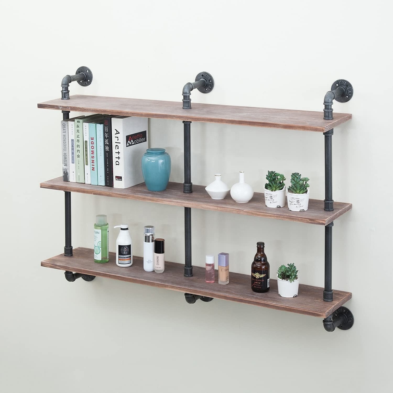 Antique Gold Copper Pipe Shelving Brackets Industrial Wall Mount Iron Pipe Shelf for DIY Room Kitchen Wall Brackets