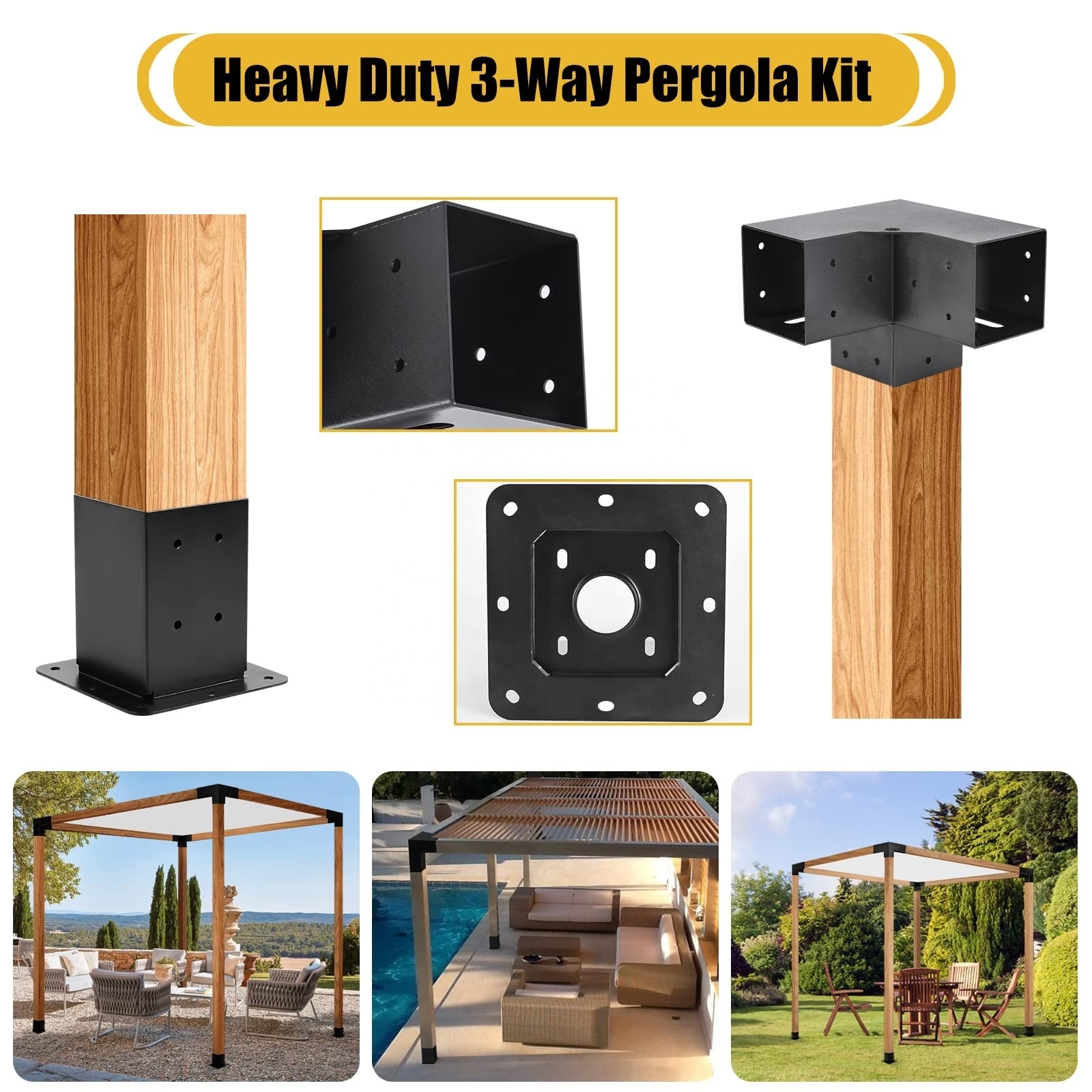 Pergola Brackets Metal 3 - Way Right Angle Corner Bracket For Wood Beams Gazebo Pergola Kit Customize Pergola Brackets