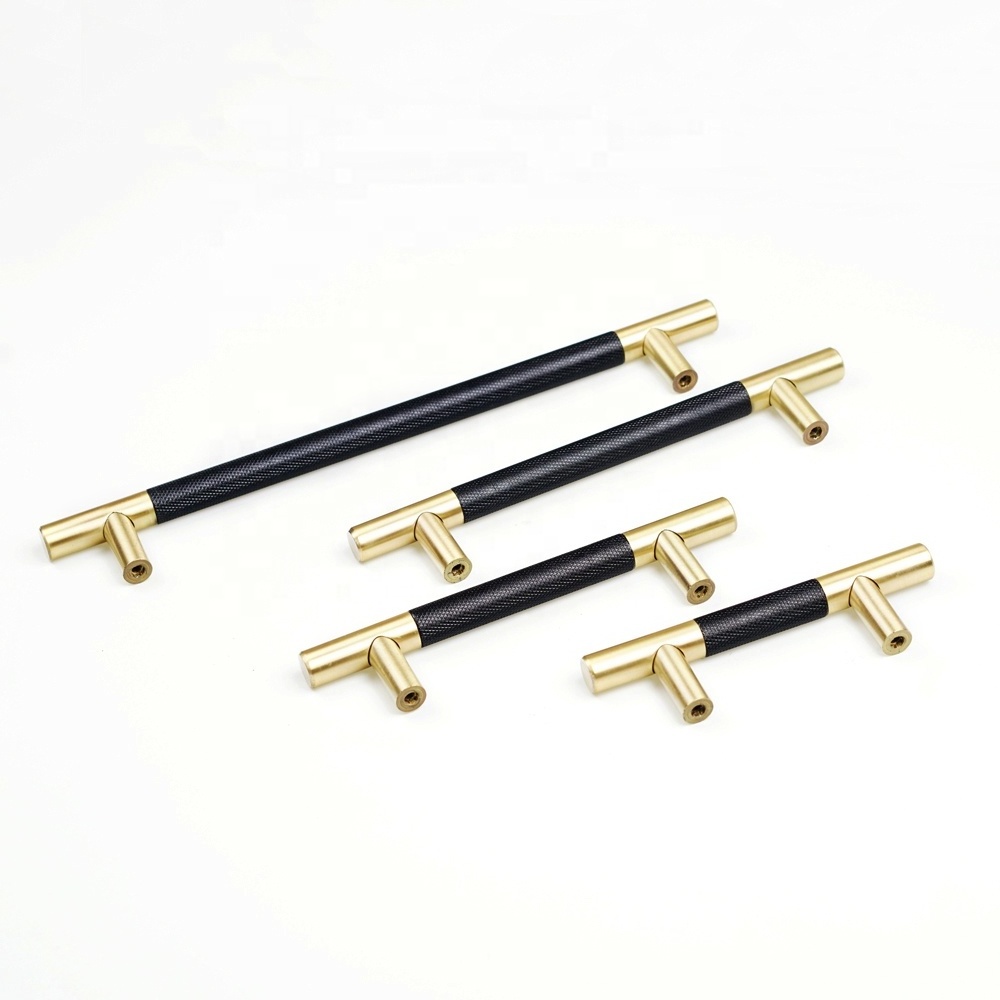 Gold Knurled/Textured simple kitchen cabinet knobs and handles Drawer Pulls Bedroom Knobs Brass T Bar Cabinet Hardware