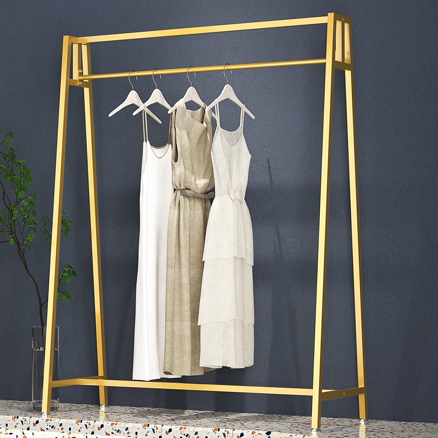 Garment rack Cloth Store Metal Display Stand Floor Hanging Rail Lady Clothing Display Golden Rail Garment Rack