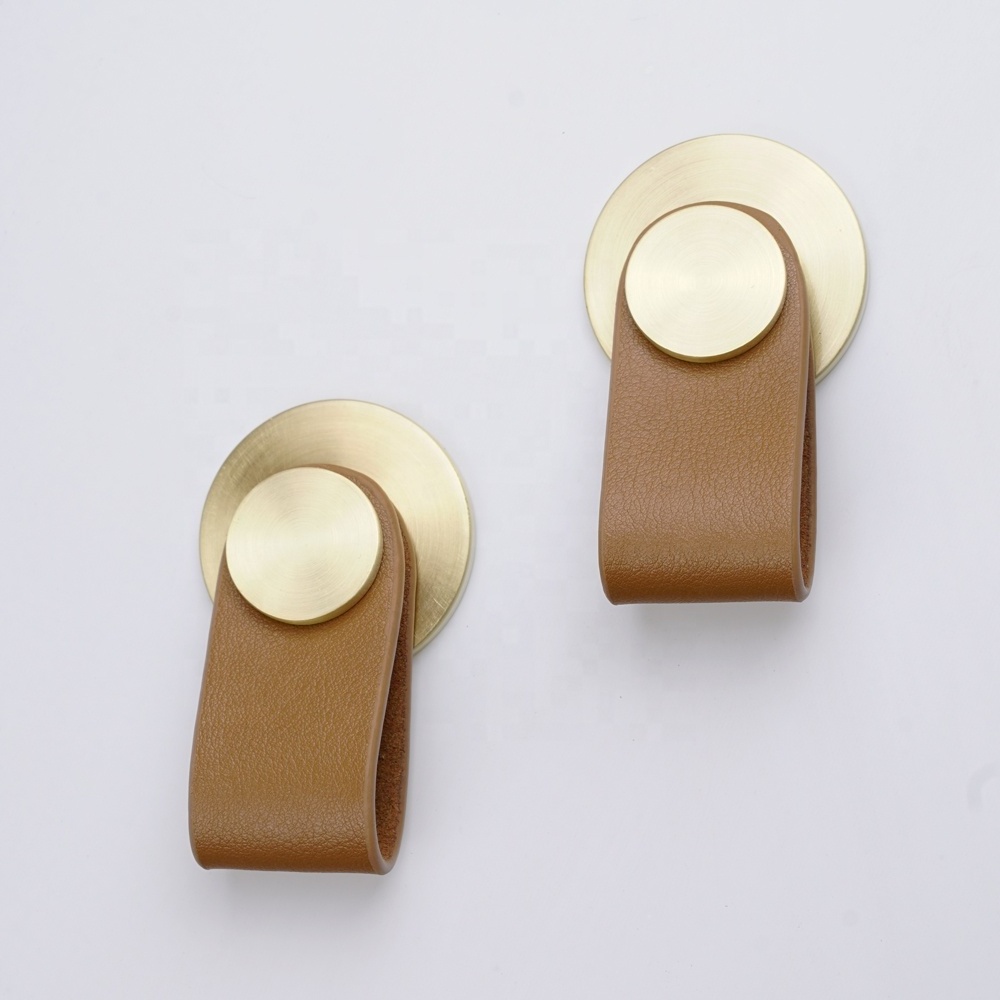 Leather Pull Furniture Single Hole Pull Handles For Doors Cabinets Cupboards Drawer Pulls Knob