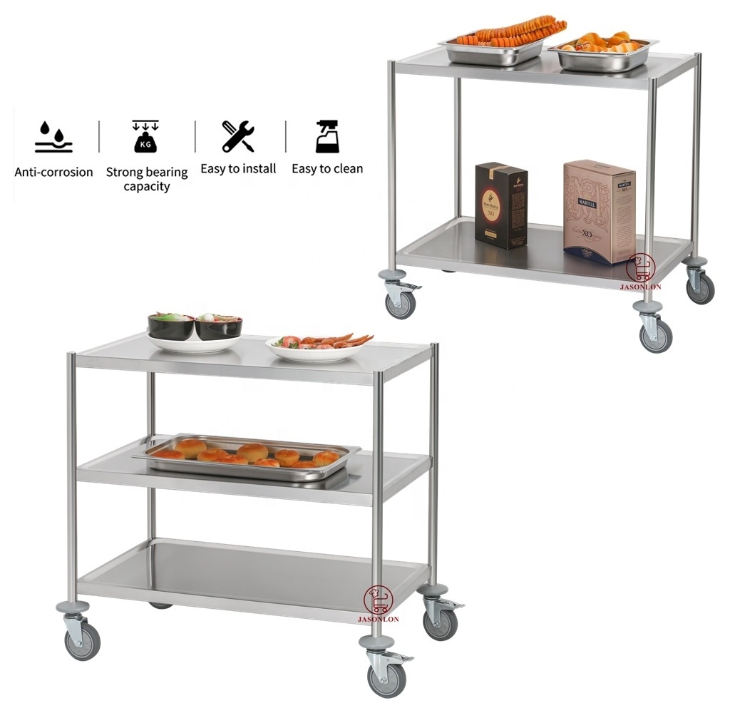 Stainless Steel Catering Trolley Food Hotel Trolley Restaurant Service Trolley With 4 Wheels