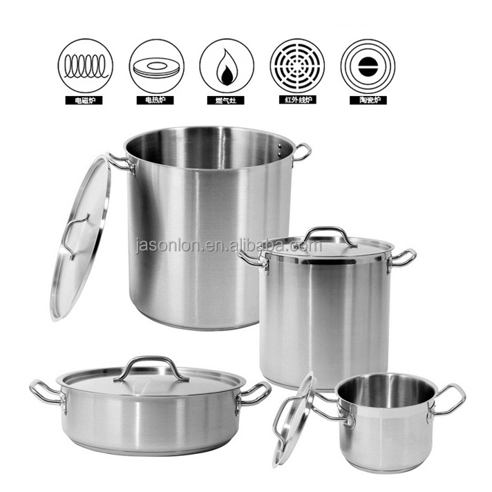 04Style Different Capacity Commercial Stainless Steel Kitchen Equipment Short Body Sauce Pot For Hotel stainless steel hot pot