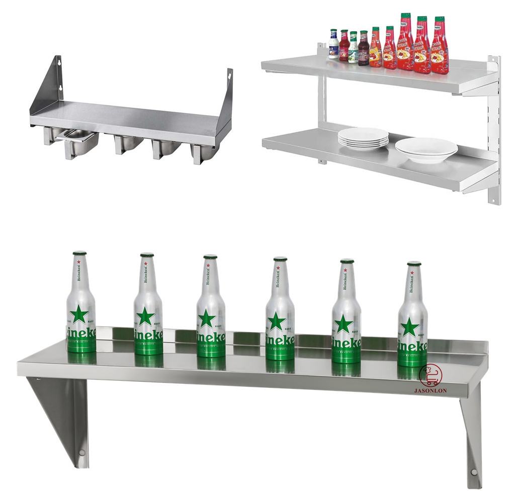 stainless steel Wall floating Shelf with steel bracket for restaurant kitchen bar custom sheet metal fabrication metal factory