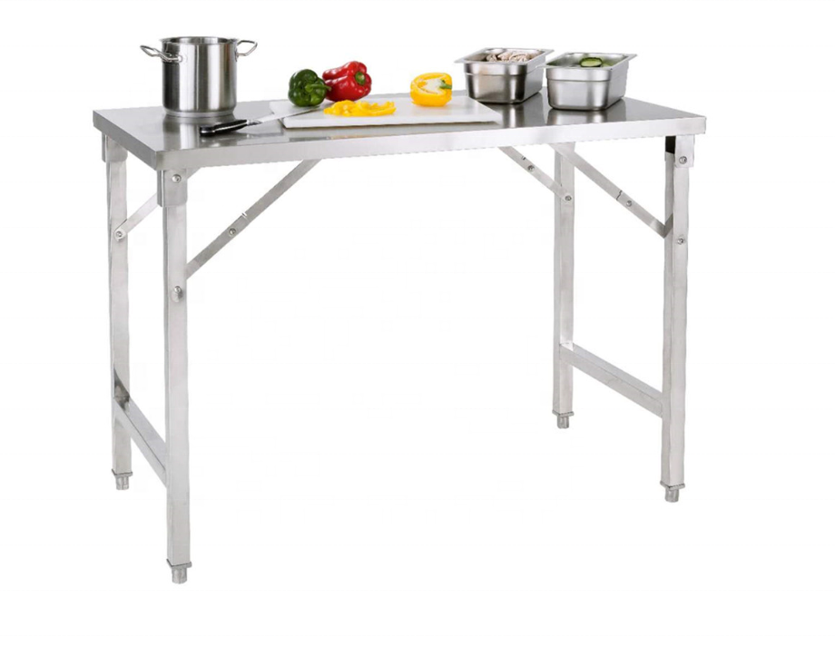 High quality Foldable Stainless Steel Kitchen Table with Under Shelf Factory For Portable folding working table