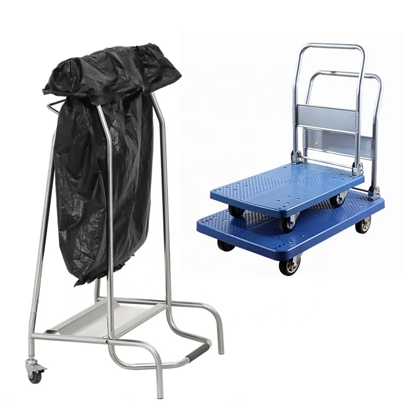 Commercial Cleaning Refuse Sack Cart Cleaning Waste Collector Trolley For Dust Bag Stainless Steel Hospital Garbage Cart