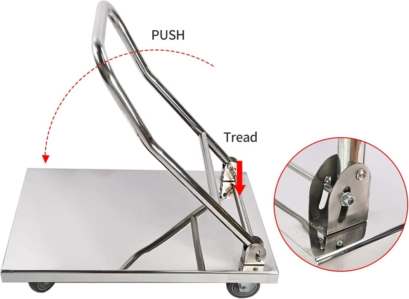 Factory Custom Stainless Steel Platform Foldable Hand Trolley For Transport Hand Carts Trolleys Heavy Duty Industrial Trolleys