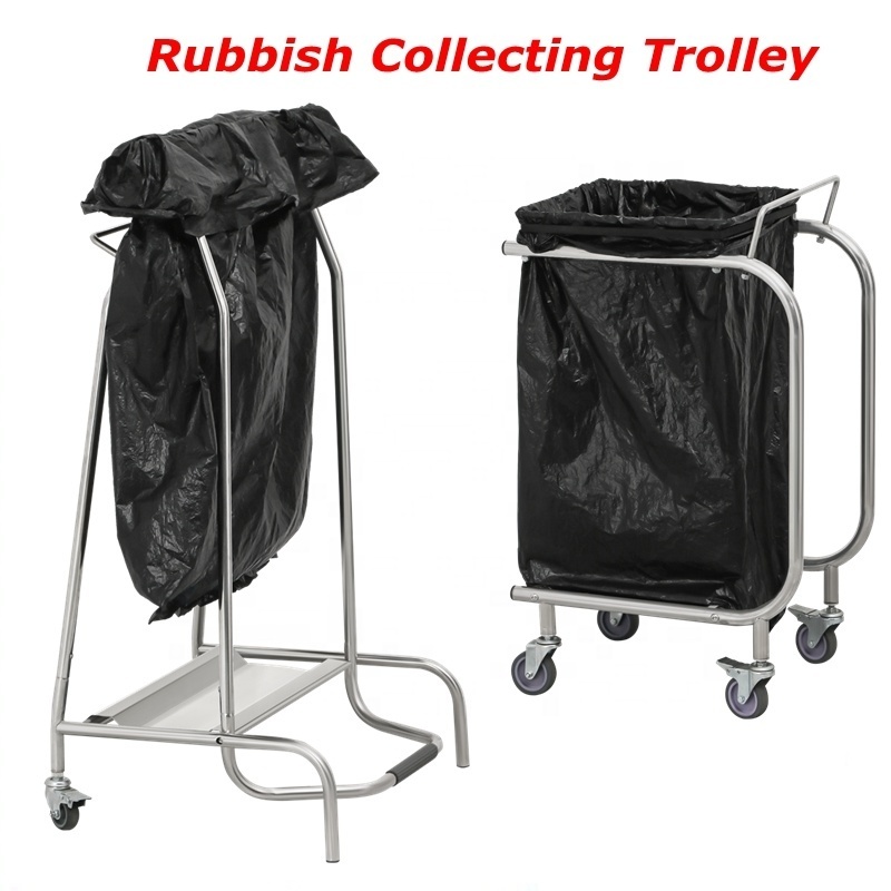 Commercial Cleaning Refuse Sack Cart Cleaning Waste Collector Trolley For Dust Bag Stainless Steel Hospital Garbage Cart