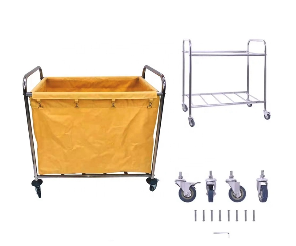 Commercial Laundry Cart Stainless Steel Big Size Linen Trolley Cart cleaning service Linen Cart Trolley with Wheels