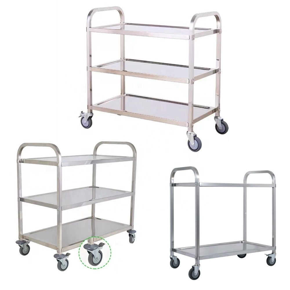 Catering Equipment Stainless Steel 3 tiers Working Table Dining Cart Hotel Kitchen Trolley with Wheels Kitchen Food Cart