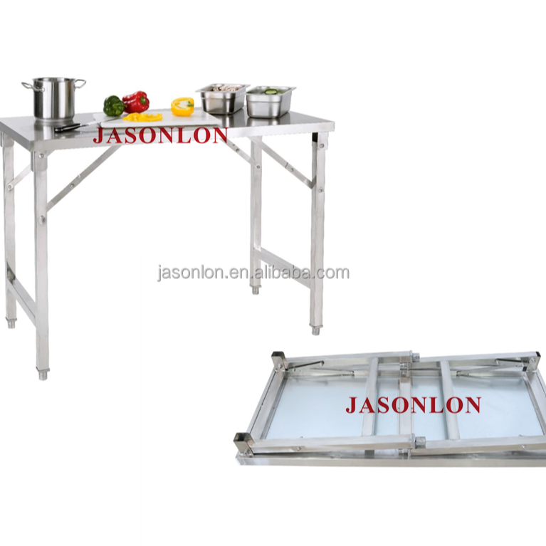 High quality Foldable Stainless Steel Kitchen Table with Under Shelf Factory For Portable folding working table