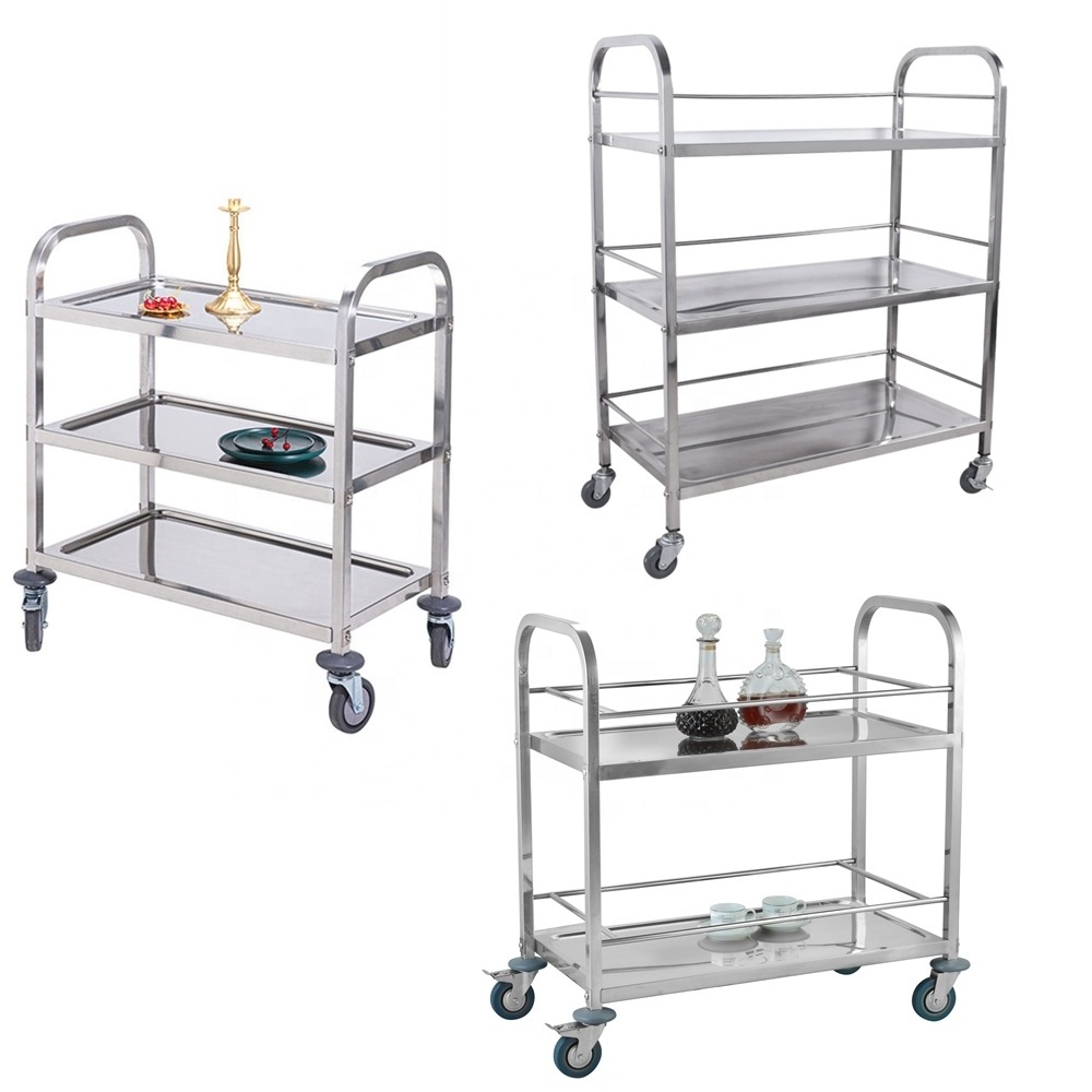 Catering Equipment Stainless Steel 3 tiers Working Table Dining Cart Hotel Kitchen Trolley with Wheels Kitchen Food Cart