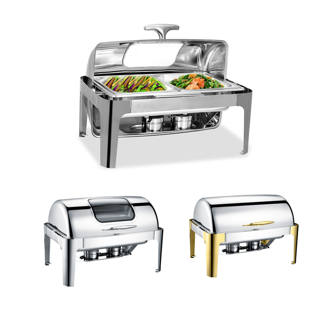 Factory Offer Restaurant Equipment Buffet Chafer Set 1/1GN Pan Silver Rectangular Catering Chafer Warmer Set