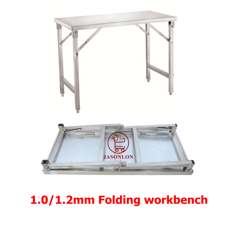 High quality Foldable Stainless Steel Kitchen Table with Under Shelf Factory For Portable folding working table