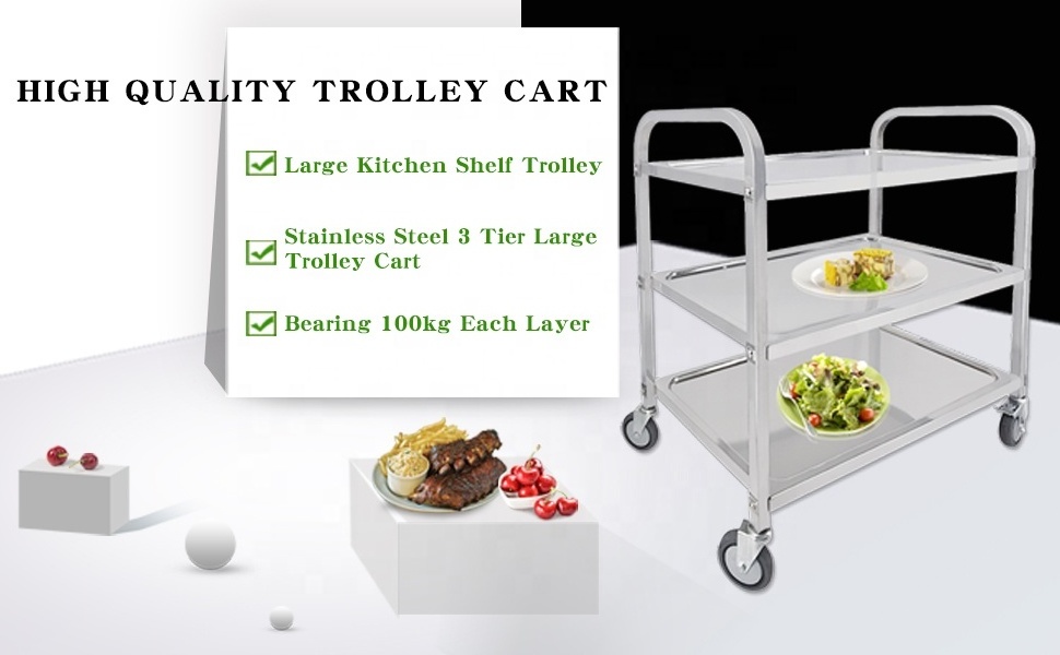 Stainless Steel Catering Trolley Food Hotel Trolley Restaurant Service Trolley With 4 Wheels