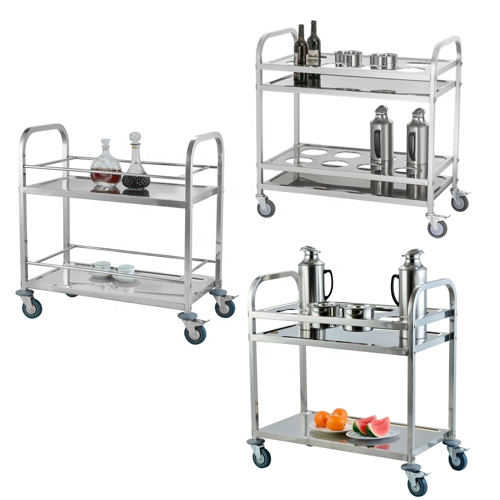 Catering Equipment Stainless Steel 3 tiers Working Table Dining Cart Hotel Kitchen Trolley with Wheels Kitchen Food Cart