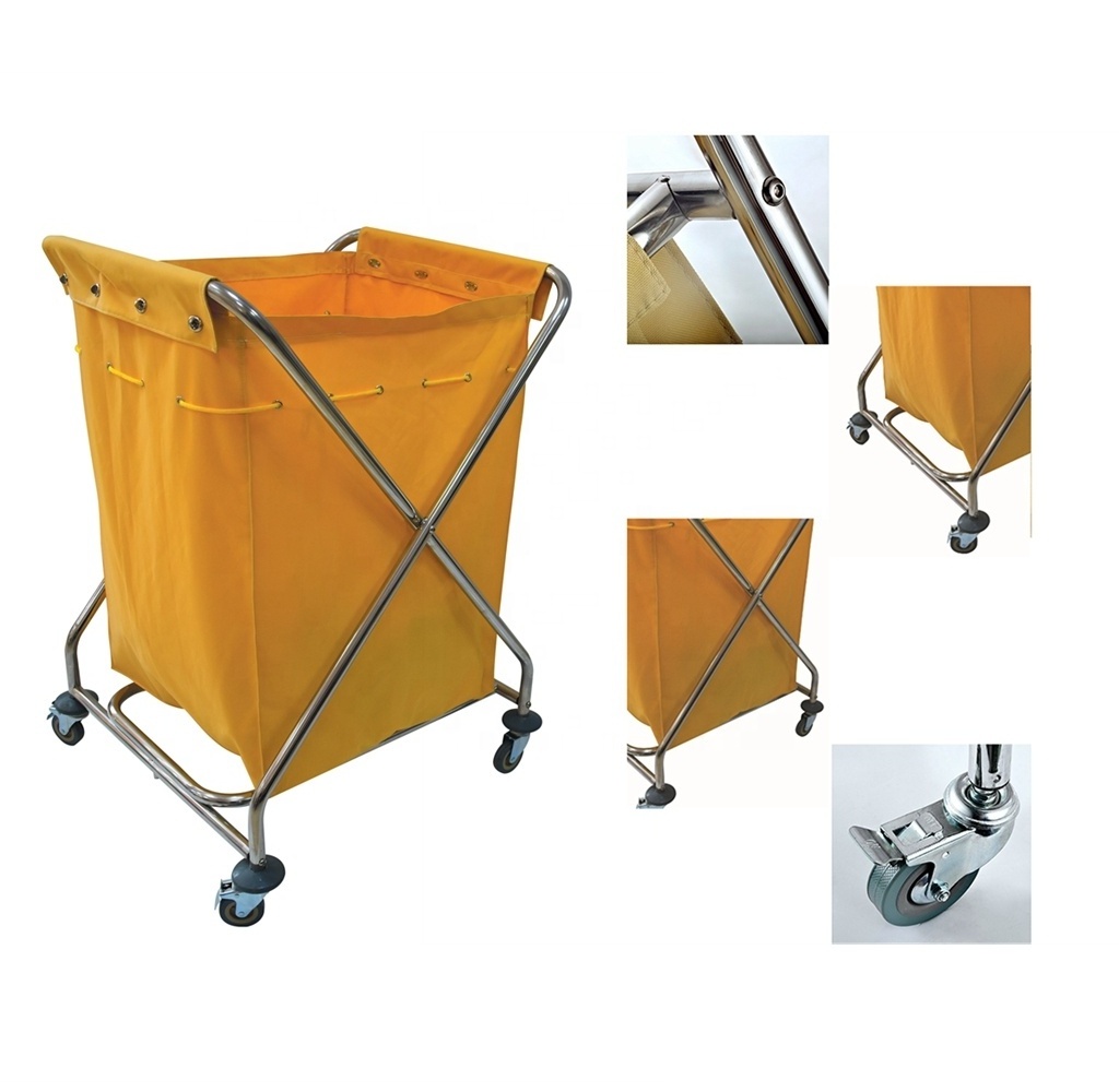 Square shape folding X frame type hotel laundry housekeeping cart trolley for room cleaning Service Trolley