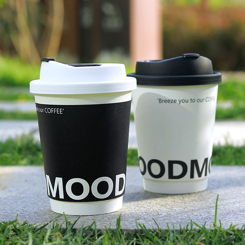 Hot Filling Double Wall Thick Paper Eco Friendly Custom Logo Color 12oz 16oz Coffee Cup Paper With Lid