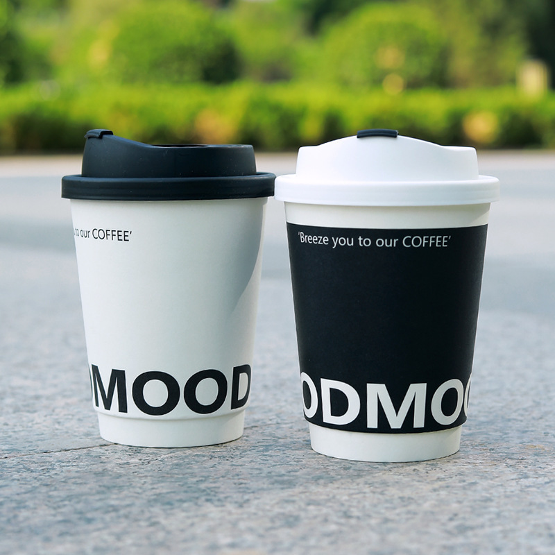 Hot Filling Double Wall Thick Paper Eco Friendly Custom Logo Color 12oz 16oz Coffee Cup Paper With Lid