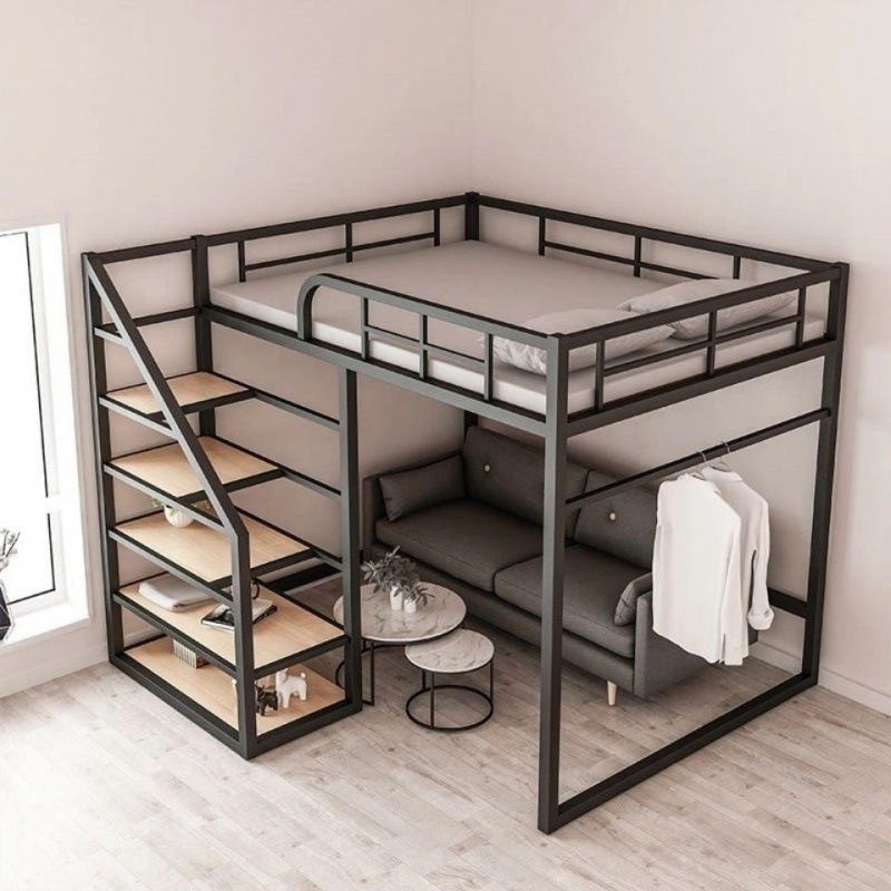 With High and Low Bunk Bunks Space-saving Loft Bed for Bedroom Small Apartment Duplex Design Multi-functional Iron Modern Metal